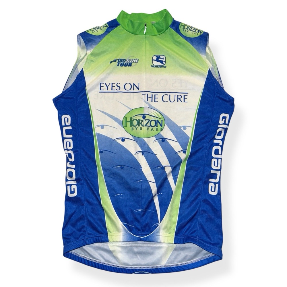 Giordana MS 150 Bike Tour Cycling Jersey Mens Medium Sleeveless Blue Green Italy